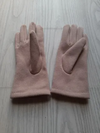 Guantes de punto abrigados color beige/rosa