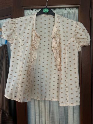 Camisa flamenca rociera beige/rosa Talla M