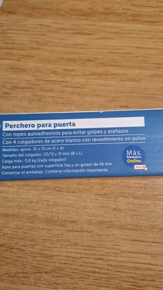 Colgador para Puerta 4 Ganchos Metal Blanco