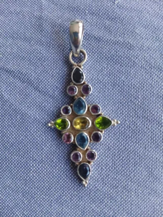 Colgante Plata y Piedras Naturales Multicolor