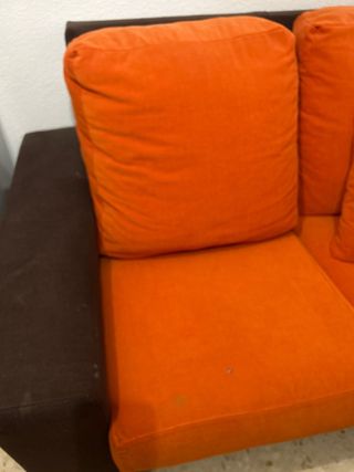 Sofá 2 plazas tela marrón y naranja