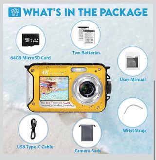 Cámara Acuática 64MP 4K Amarilla/Plata