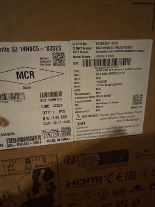 MSI Ordenador Gaming RTX 4060 (sin disco duro)