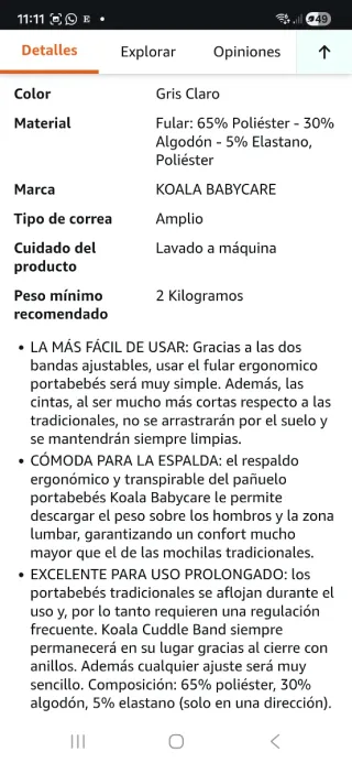 Fular Portabebés Koala Babycare Gris y manta