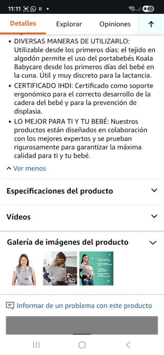 Fular Portabebés Koala Babycare Gris y manta