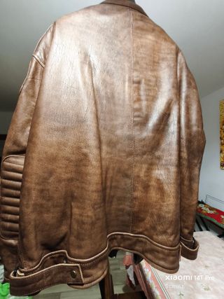 Giacca vera pelle moto marrone 5XL