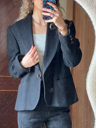 Blazer Lana y Cachemira Negro Botones Dorados