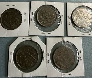 Monedas Franco 50 Pesetas (Varios Años) 5 monedas