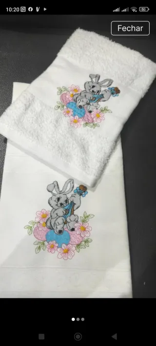 Conjunto Panos Cozinha Algodão Bordado Coelho