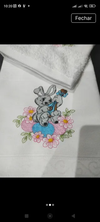 Conjunto Panos Cozinha Algodão Bordado Coelho