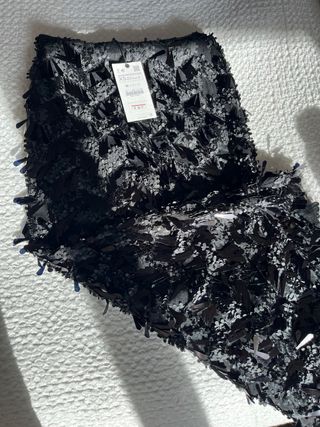 Falda Zara brillos negra talla XS
