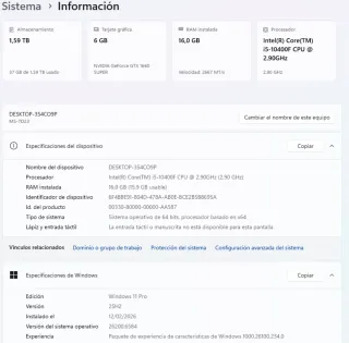 PC GAMING i5 GTX 1660s 6GB + 16GB DDR4 + setup