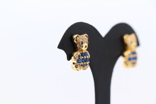 PENDIENTES OSO CON CIRCONITAS AZUL. Oro 18k.