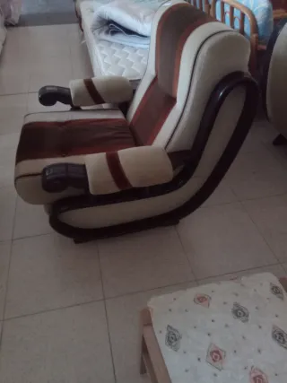 Sillón tela beige y marrón