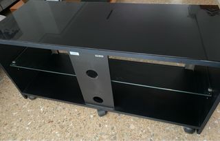 Mueble TV negro cristal y madera