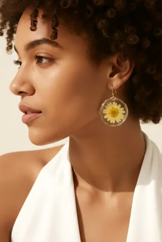 Pendientes Flor Morada y Dorados