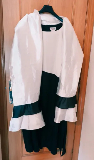 Vestido ceremonia largo LEID-FORT negro/blanco T64