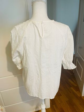 Blusa Free/Quent Encaje y Plumeti Blanca