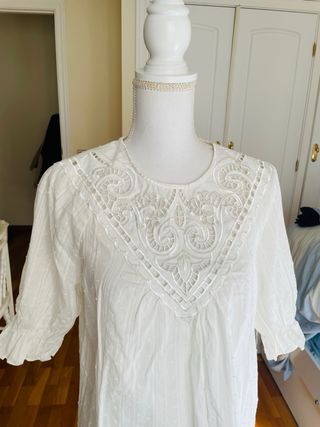 Blusa Free/Quent Encaje y Plumeti Blanca