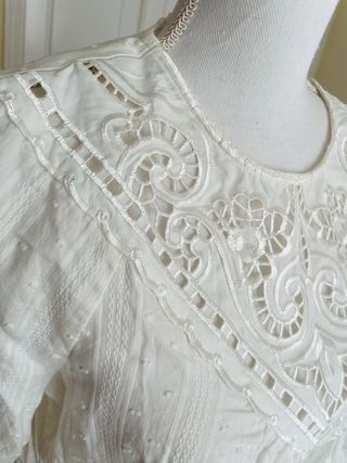 Blusa Free/Quent Encaje y Plumeti Blanca