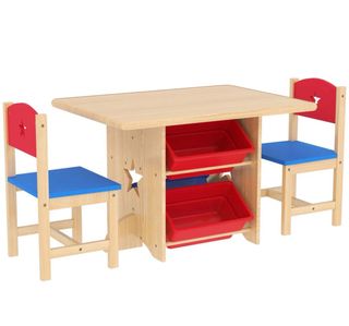 Mesa y 2 Sillas Infantiles Madera y Rojo