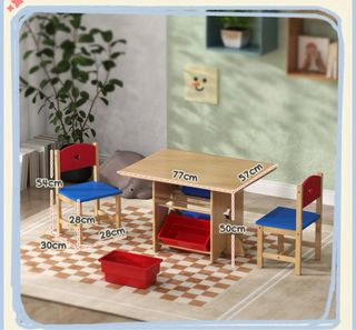Mesa y 2 Sillas Infantiles Madera y Rojo