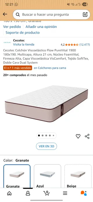 Colchón Cecotec Viscoelástico Flow PV 180x190