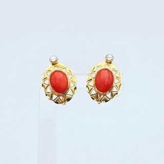 Pendientes de Oro 18K, Coral, 2,68gr, 1,5cm