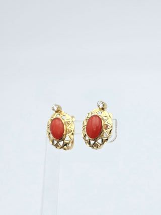 Pendientes de Oro 18K, Coral, 2,68gr, 1,5cm