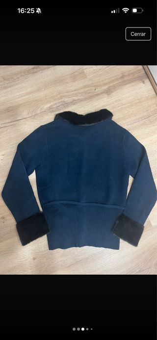 Chaqueta punto cuello pelo azul Talla M