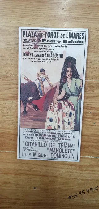 Azulejo cartel toros Linares 1947