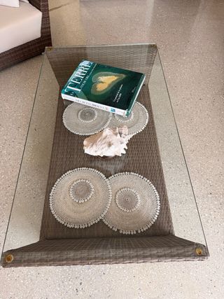 Sofá de jardín mimbre y tela beige