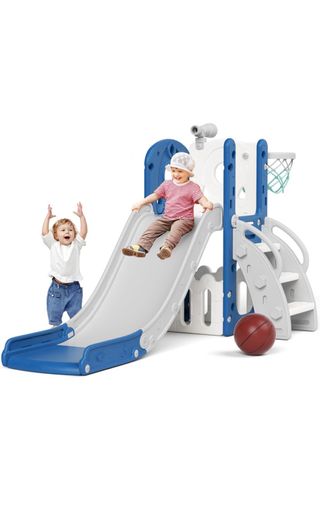 Tobogán infantil con canasta y baloncesto