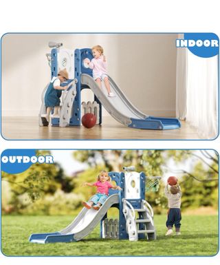 Tobogán infantil con canasta y baloncesto