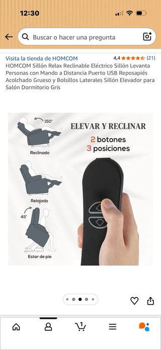 Sillón reclinable gris impecable
