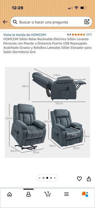 Sillón reclinable gris impecable
