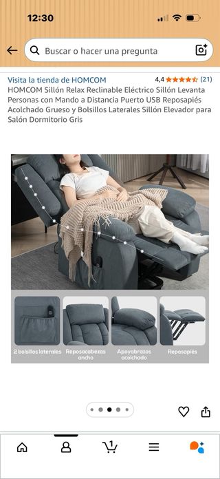Sillón reclinable gris impecable