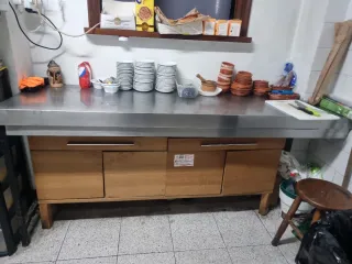 Mesa Cocina Acero Inoxidable Madera