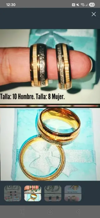 Anillos Compromiso Hombre Talla 10. Mujer Talla 8.