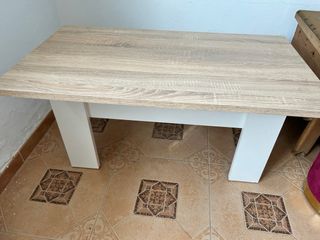 Mesa baja elevable madera y blanca