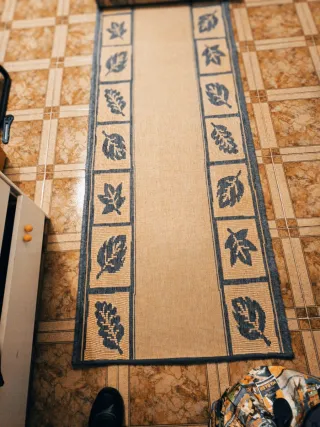 Alfombra de pasillo azul y marrón 6 metros.