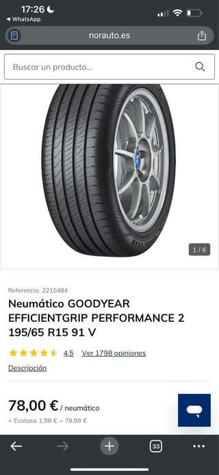 2 Neumáticos NUEVOS Goodyear EfficientP 195/65 R15