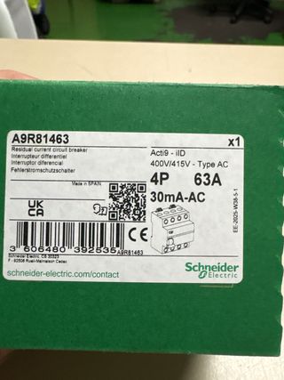 Interruptor Diferencial Schneider A9R81463 4P 63A