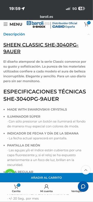 Reloj Casio Mujer Oro