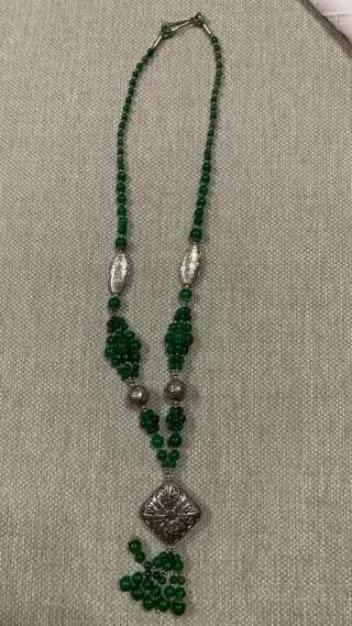 Collana etnica vintage verde e argento