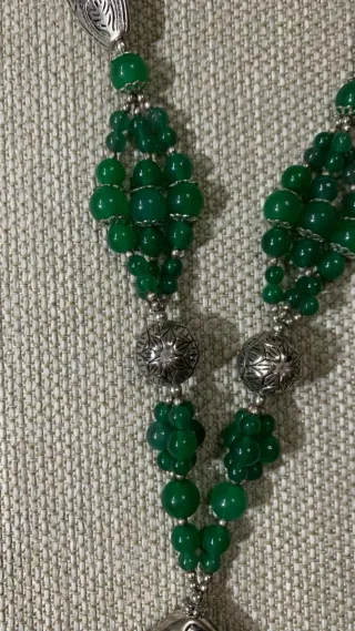 Collana etnica vintage verde e argento