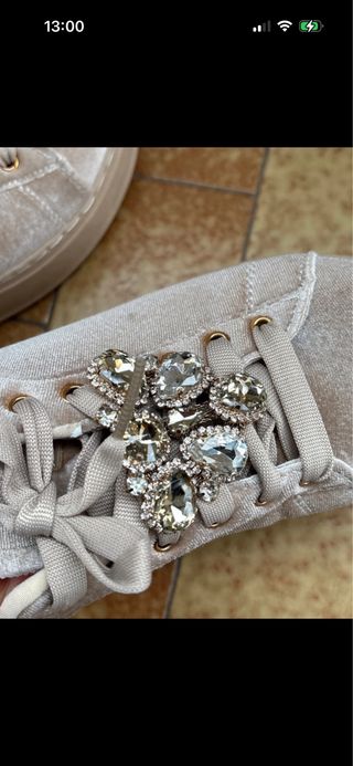 Scarpe sneakers donna beige/oro con strass