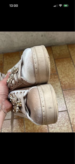 Scarpe sneakers donna beige/oro con strass