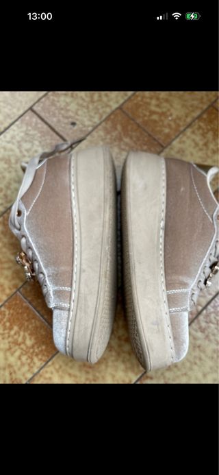 Scarpe sneakers donna beige/oro con strass