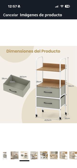 Carro auxiliar 3 estantes madera y tela